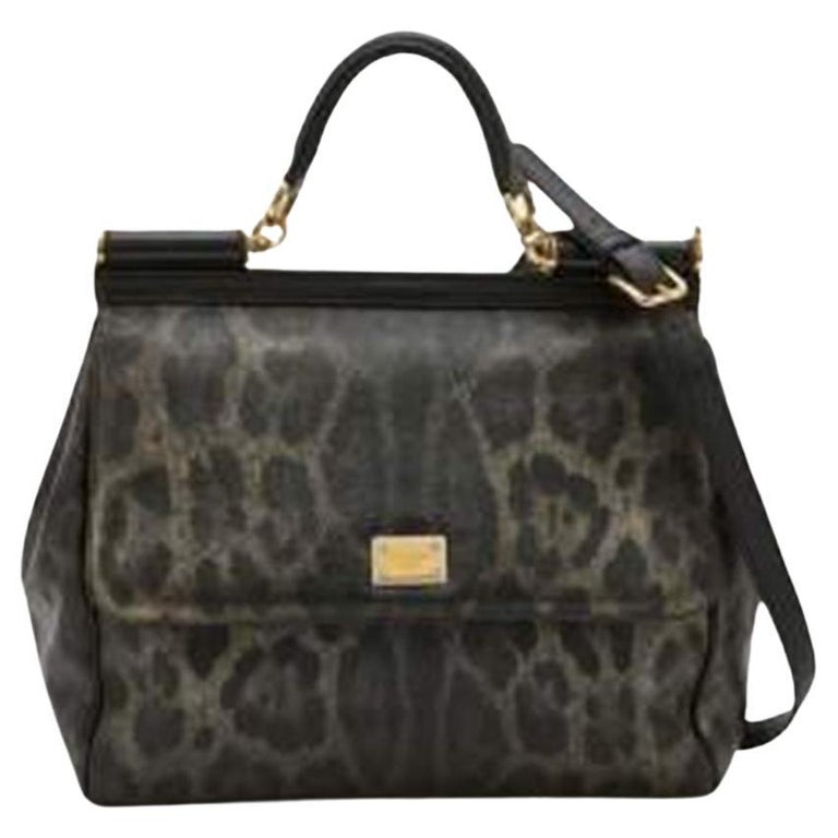 Dolce & Gabbana Grey/Black Leopard Print Coated Canvas And Leather Large  Miss Sicily Top Handle Bag Dolce & Gabbana