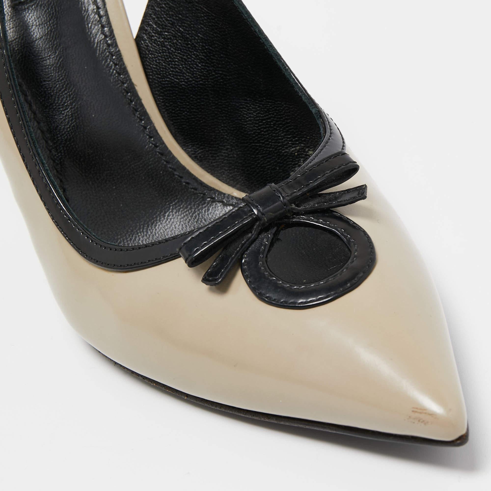 Dolce & Gabbana Grey/Black Patent Bow Detail Pointed Toe Slingback Pumps Size 40 2