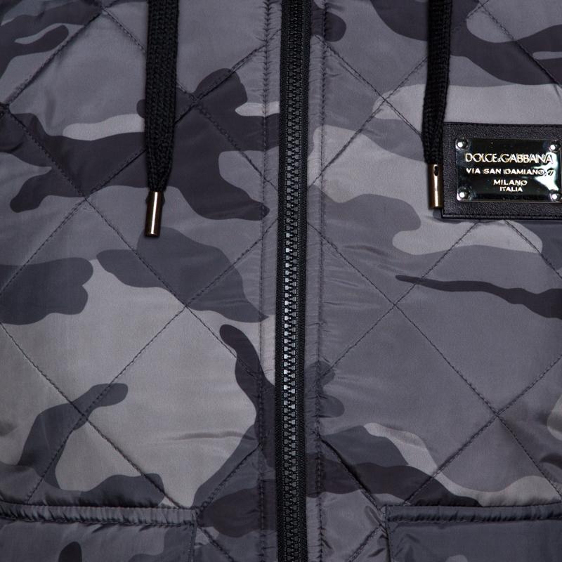 Gray Dolce & Gabbana Grey Camo Print Quilted Vest M
