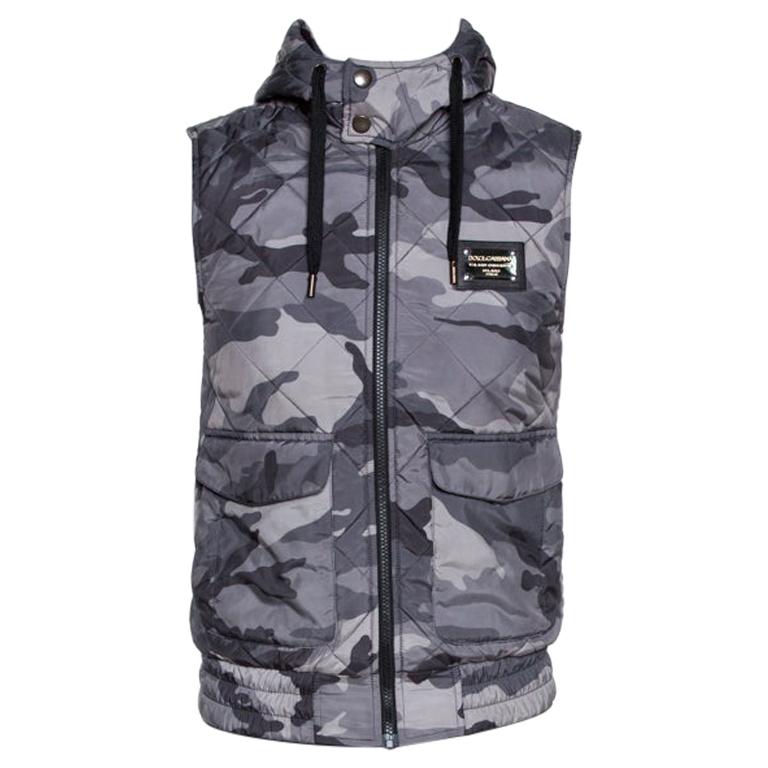Dolce & Gabbana Grey Camo Print Quilted Vest M