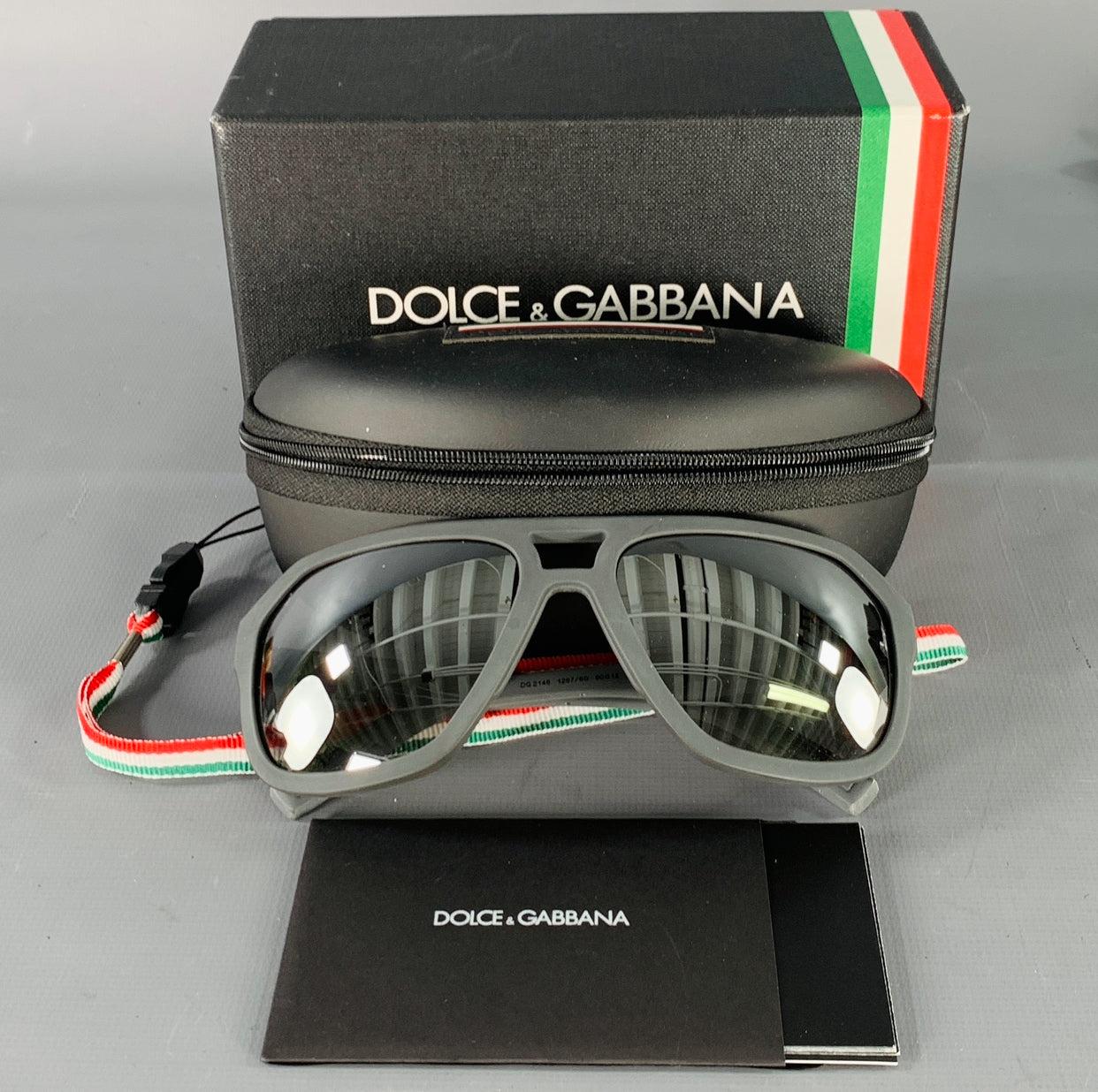 DOLCE & GABBANA Grey Charcoal Rubber Mirrored Lenses Aviator Sunglasses 2