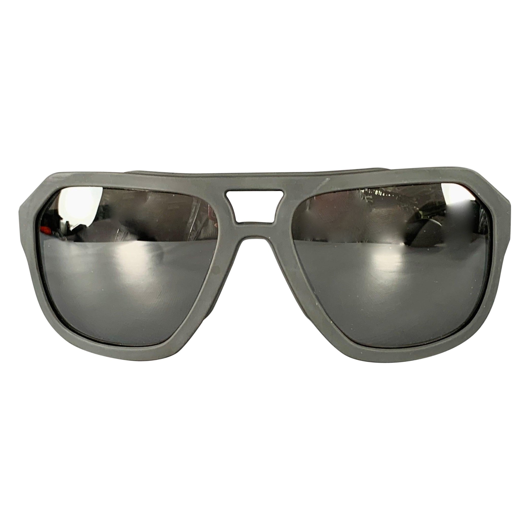 DOLCE 
GABBANA Grey Charcoal Rubber Mirrored Lenses Aviator Sunglasses