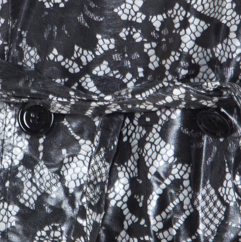 Women's Dolce & Gabbana Grey Coated Silk Floral Lace Pattern Raincoat M