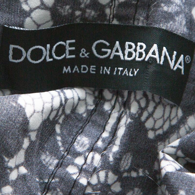 Dolce & Gabbana Grey Coated Silk Floral Lace Pattern Raincoat M 1