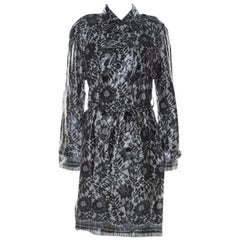 Dolce 
Gabbana Grey Coated Silk Floral Lace Pattern Raincoat M