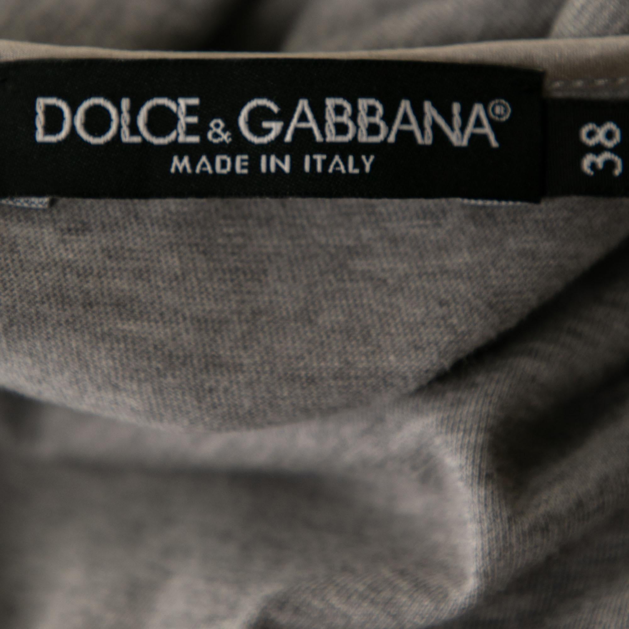 Gray Dolce & Gabbana Grey Cotton Asymmetrical Slit Top S For Sale