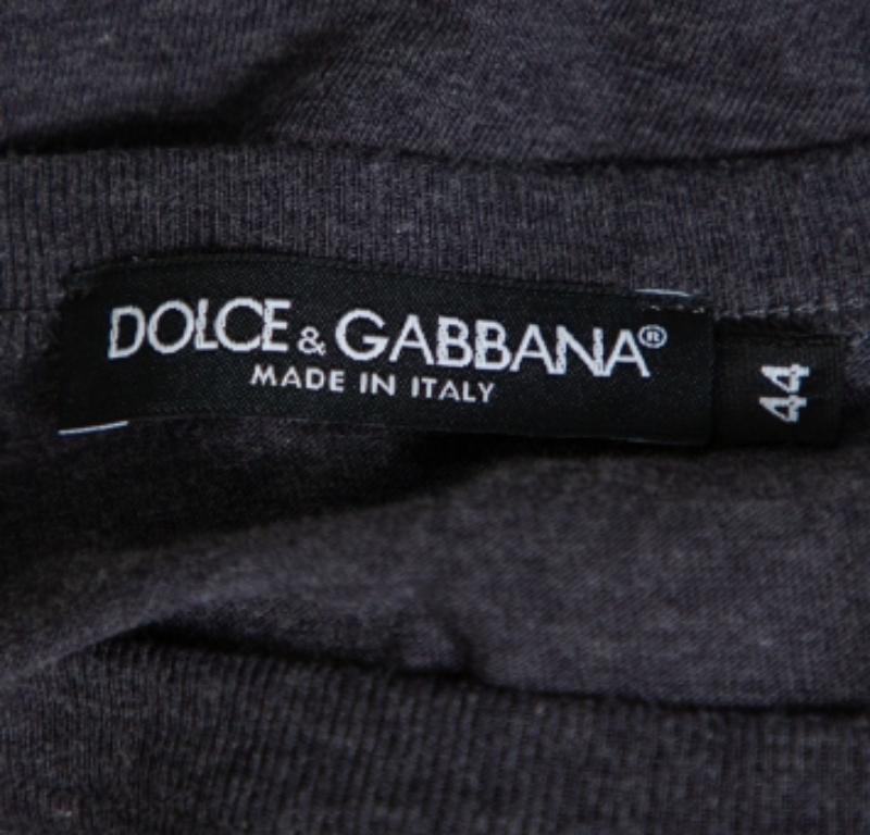 Men's Dolce & Gabbana Grey Cotton Crown & Bee Patch T Shirt XS For Sale