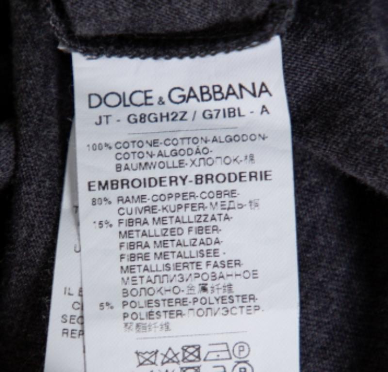 Dolce & Gabbana Grey Cotton Crown & Bee Patch T Shirt XS For Sale 1