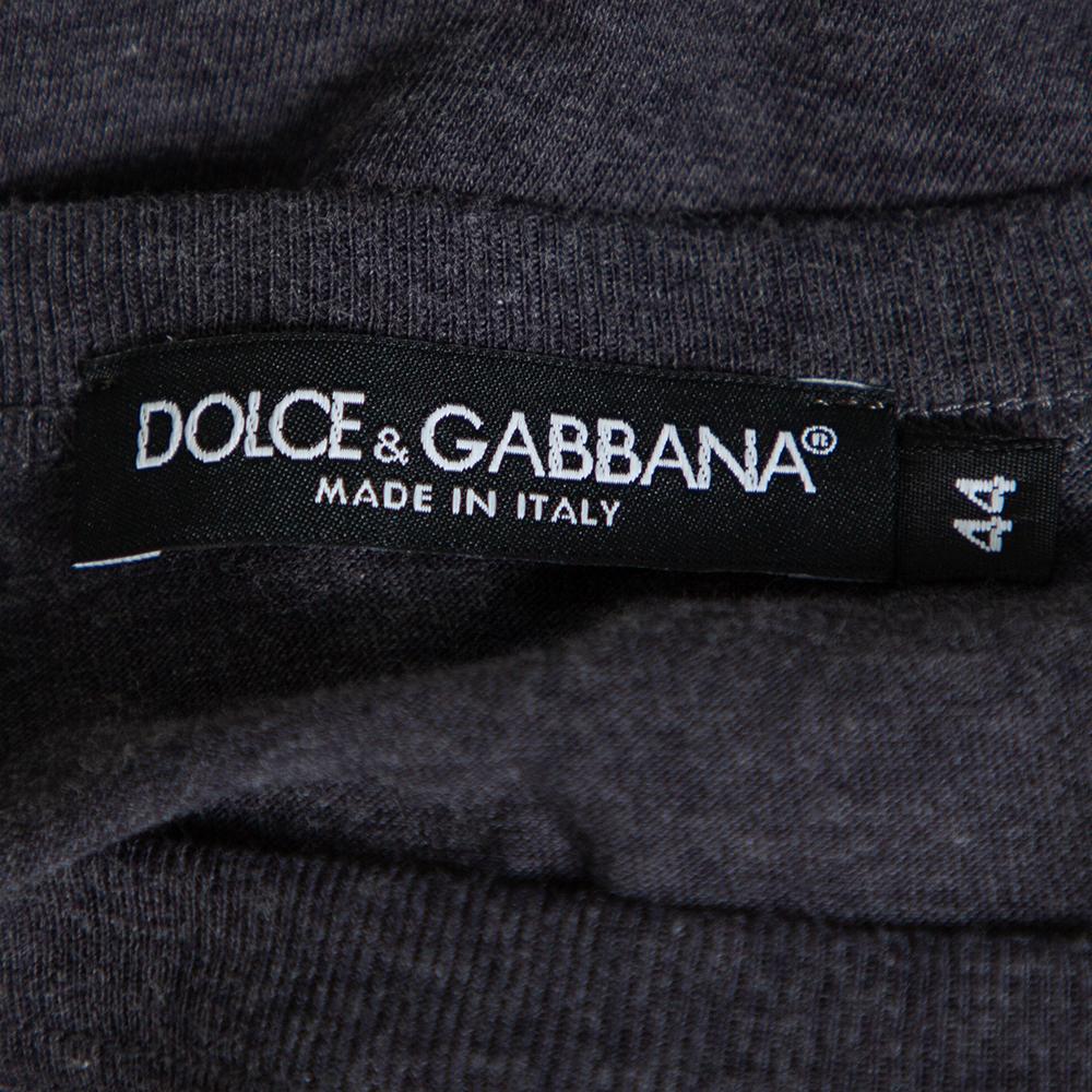 Black Dolce & Gabbana Grey Cotton Crown & Bee Patch T Shirt XS For Sale