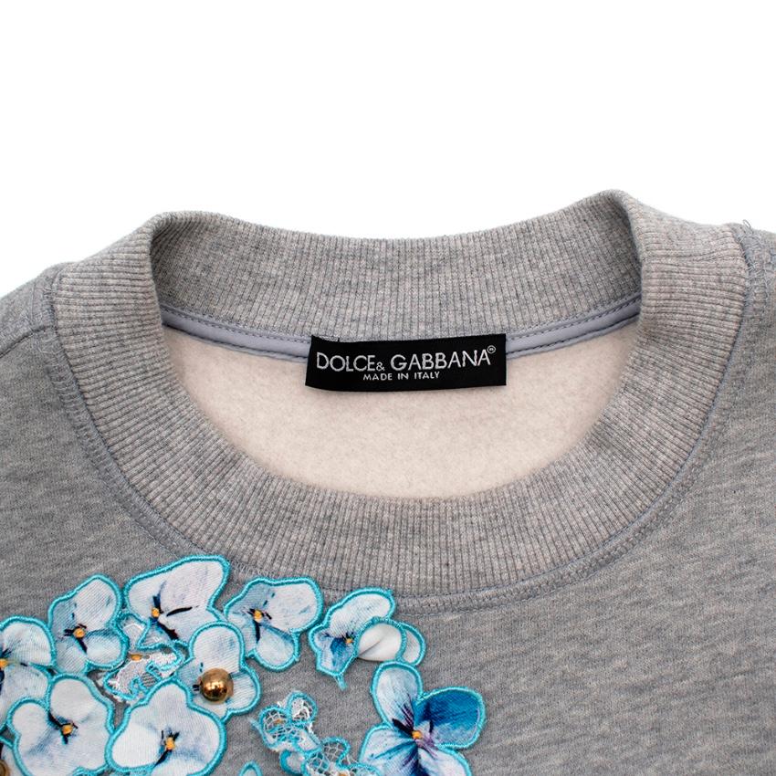 Grigio Dolce & Gabbana - Maglione in cotone grigio con ortensie applicate - Taglia US2