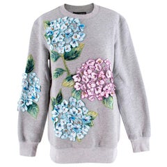 Dolce & Gabbana Grey Cotton Hydrangea Applique Sweater - Size US2