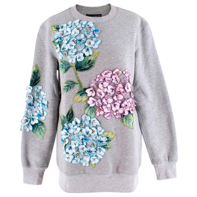 Dolce and Gabbana Grey Cotton Hydrangea Applique Sweater - Size US2 at  1stDibs