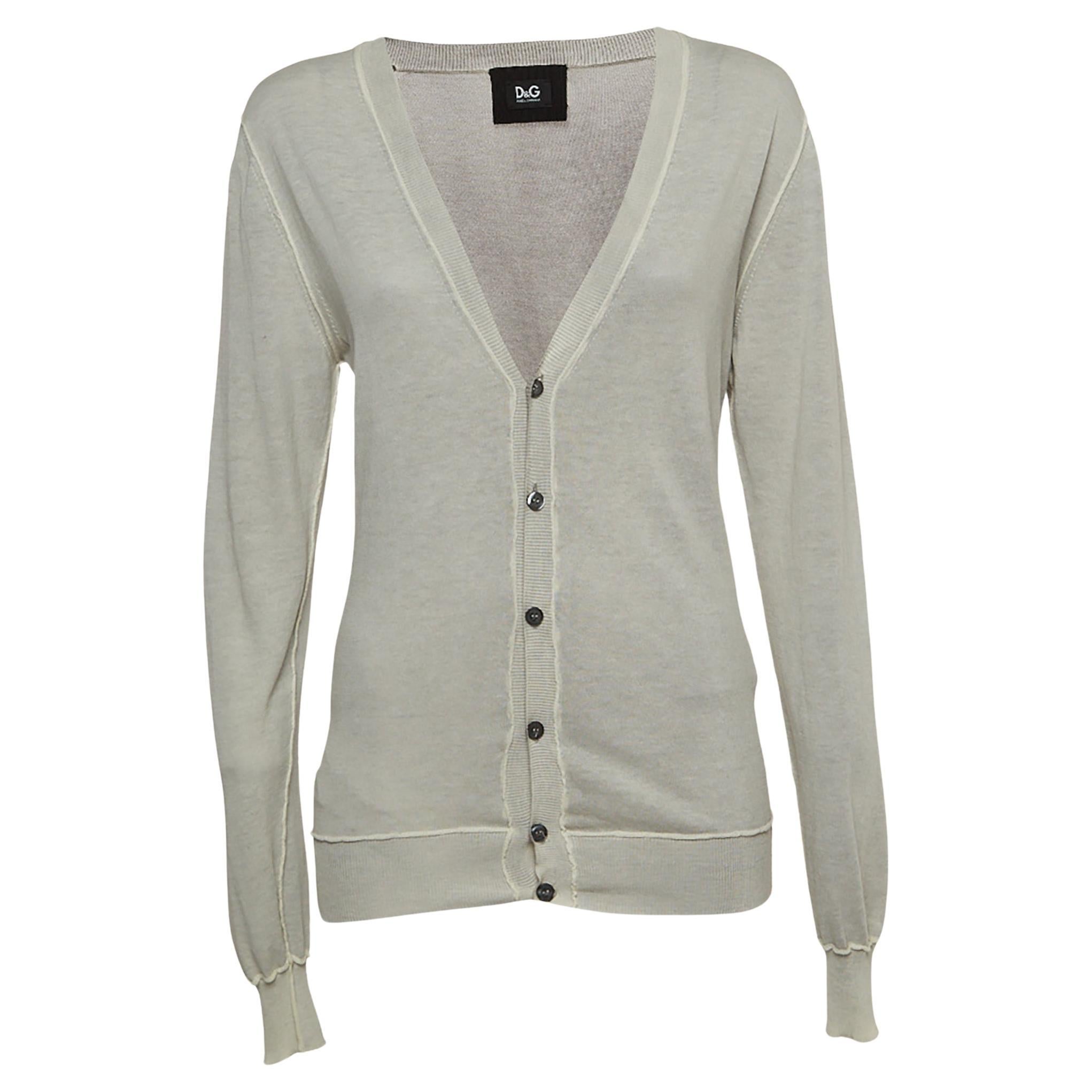 Dolce & Gabbana Grey Cotton Knit Buttoned Cardigan M For Sale
