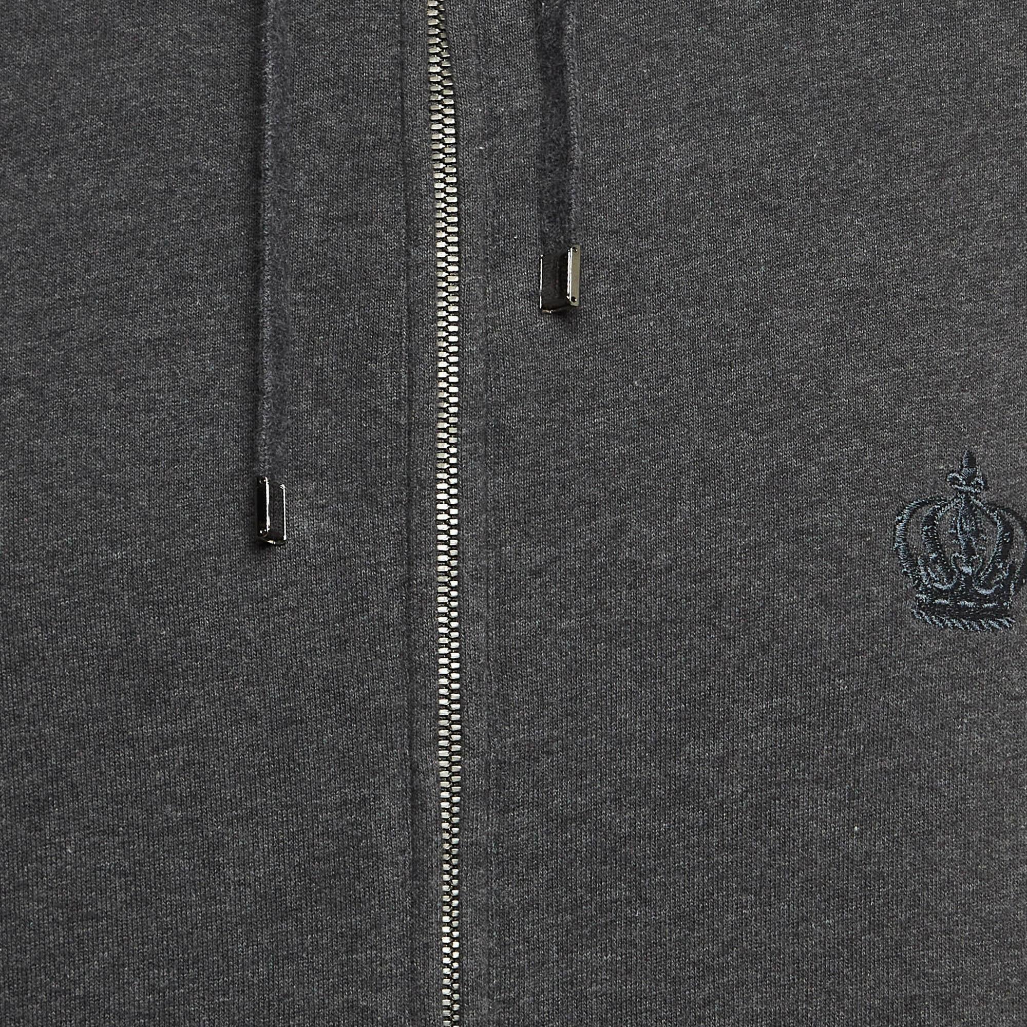 Black Dolce & Gabbana Grey Cotton Knit Hoodie S For Sale