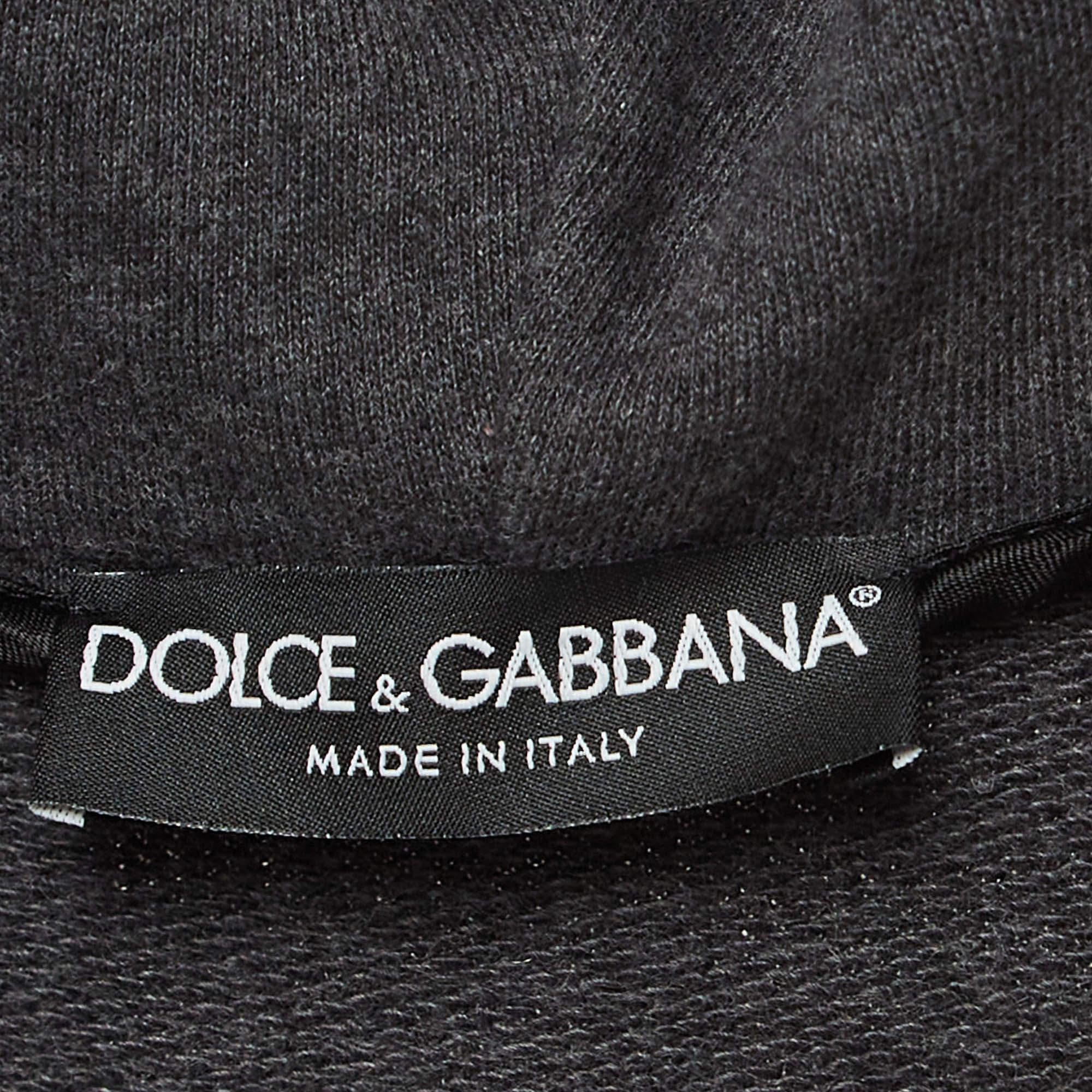 Dolce & Gabbana Grey Cotton Knit Hoodie S In Good Condition For Sale In Dubai, Al Qouz 2