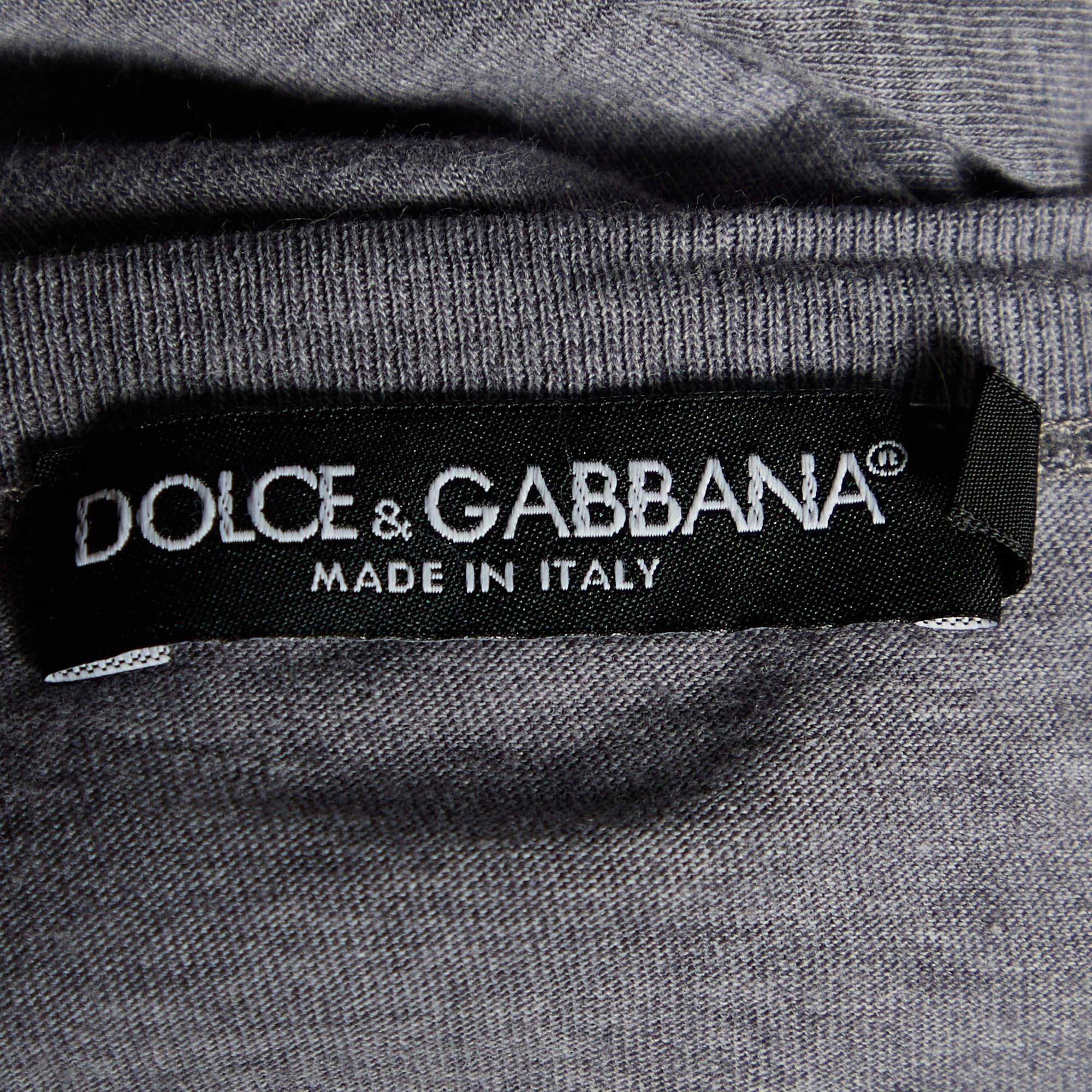 Dolce & Gabbana Grey Cotton Knit V-Neck T-Shirt 4XL 1