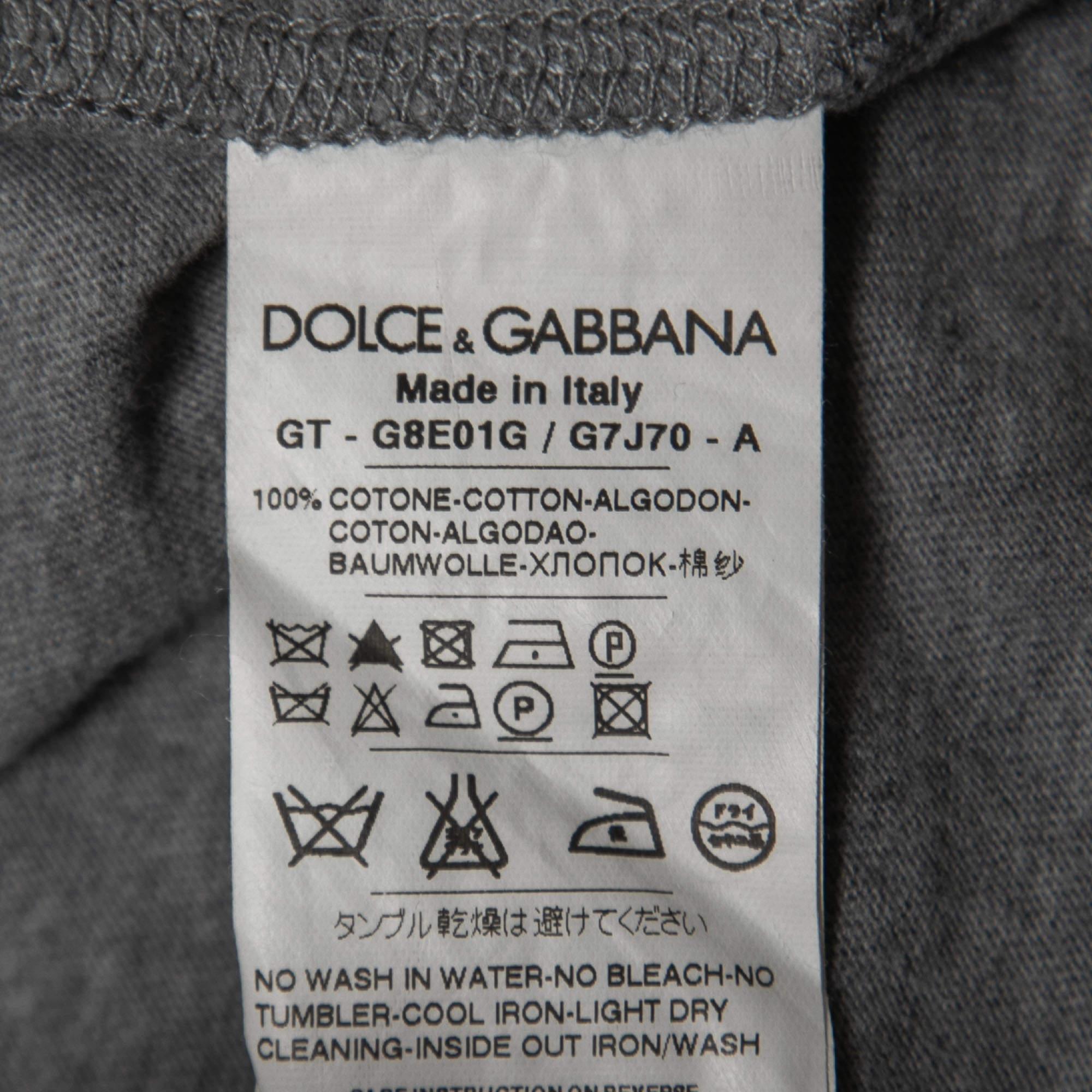 Dolce & Gabbana Grey Cotton Logo Detail Crew Neck T-Shirt 3XL In Good Condition For Sale In Dubai, Al Qouz 2