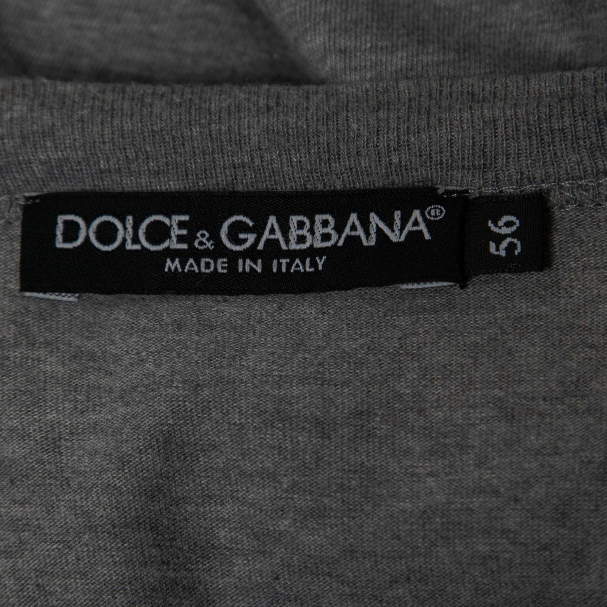 Dolce & Gabbana Grey Cotton Logo Detail Crew Neck T-Shirt 3XL For Sale 1