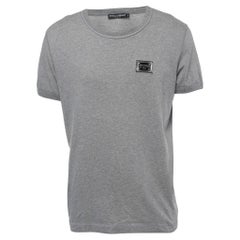 Dolce & Gabbana Grey Cotton Logo Detail Crew Neck T-Shirt 3XL