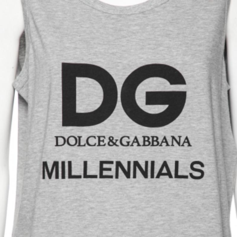 Dolce & Gabbana Grey Cotton Logo Printed Crewneck Tank Top M For Sale 5