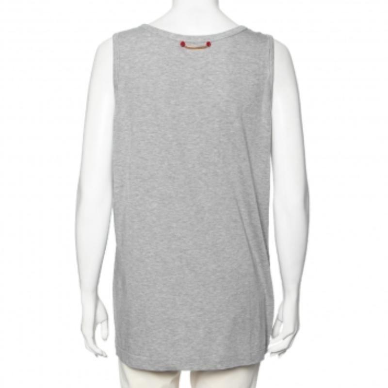 Dolce & Gabbana Grey Cotton Logo Printed Crewneck Tank Top M For Sale 2