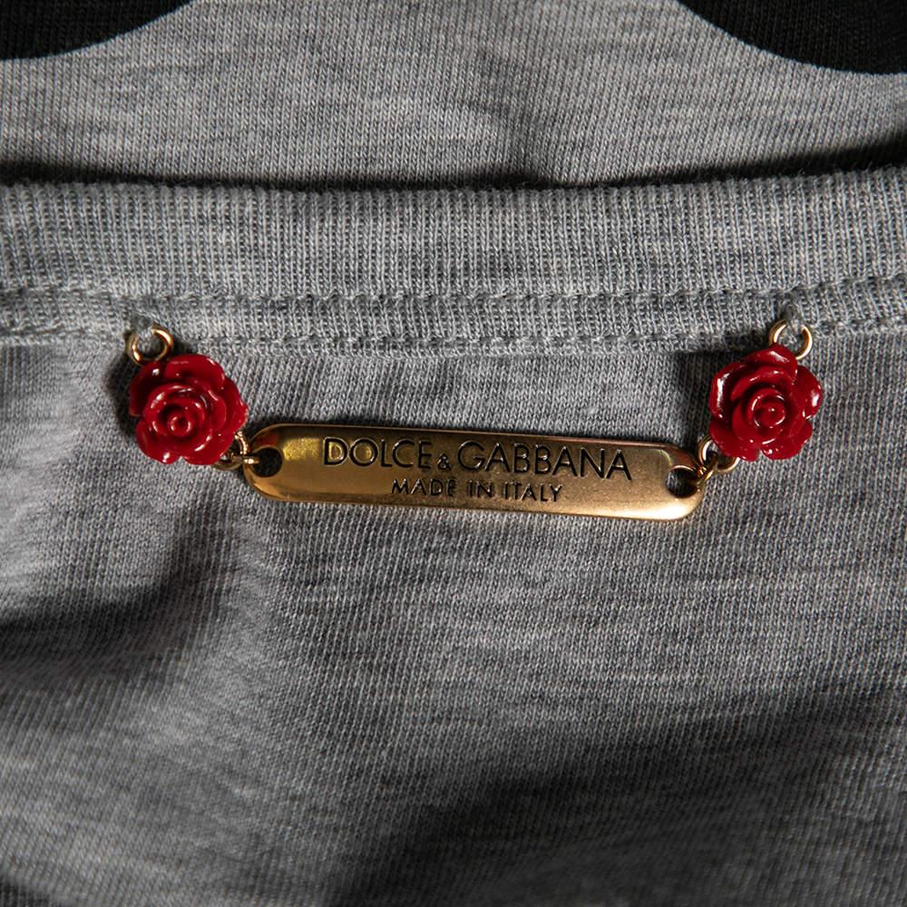 Dolce & Gabbana débardeur à col bénitier imprimé logo en coton gris M en vente 3
