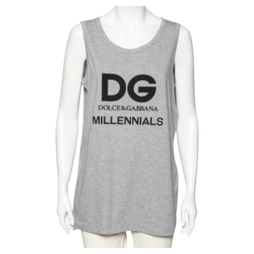 Dolce & Gabbana Grey Cotton Logo Printed Crewneck Tank Top M For Sale