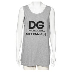 Dolce & Gabbana Grey Cotton Logo Printed Crewneck Tank Top M