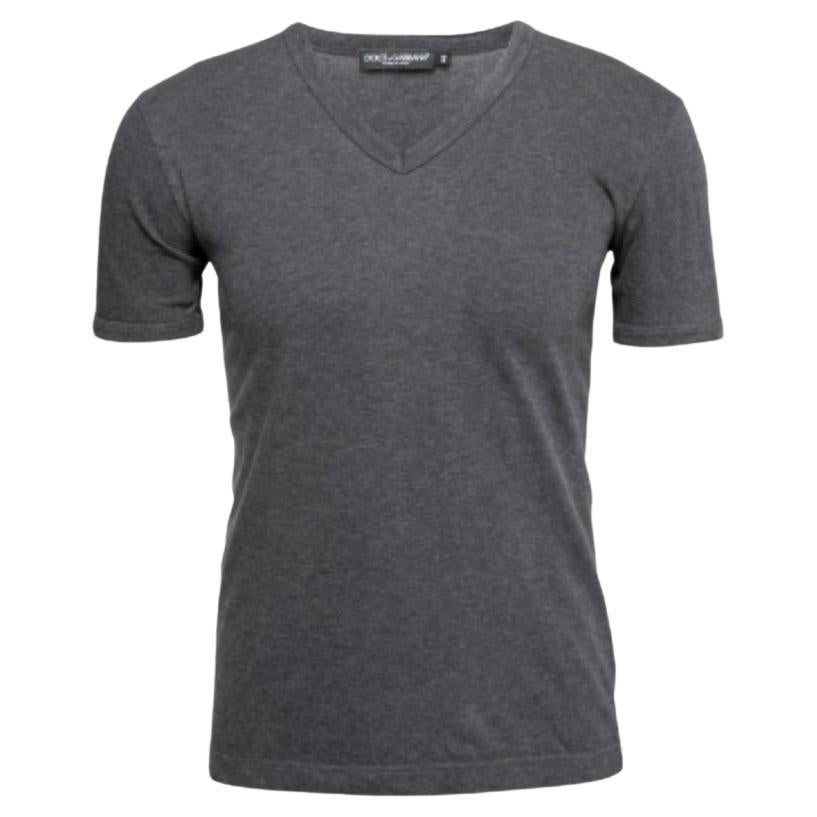 Dolce & Gabbana Camiseta gris de algodón de manga corta y cuello en V S