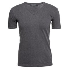 Dolce & Gabbana Camiseta gris de algodón de manga corta y cuello en V S