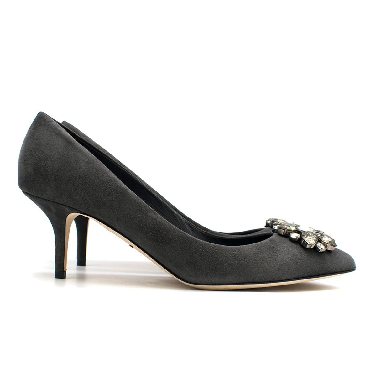 Black Dolce & Gabbana Grey Decollete Suede Embellished Pumps 41 (IT)