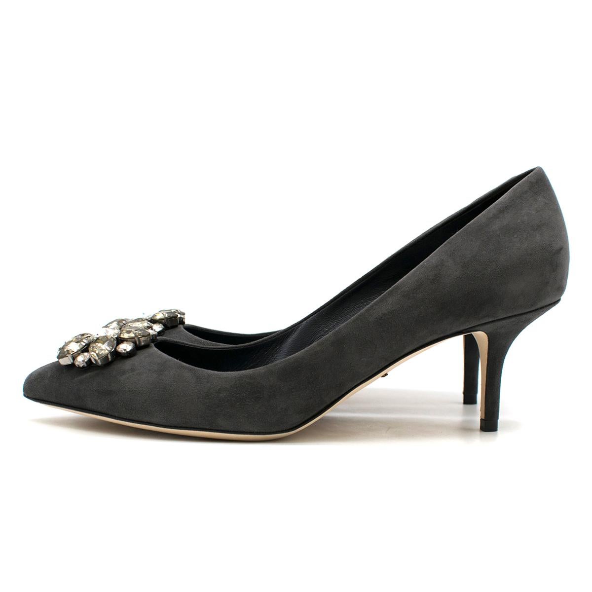 Women's Dolce & Gabbana Grey Decollete Suede Embellished Pumps 41 (IT)