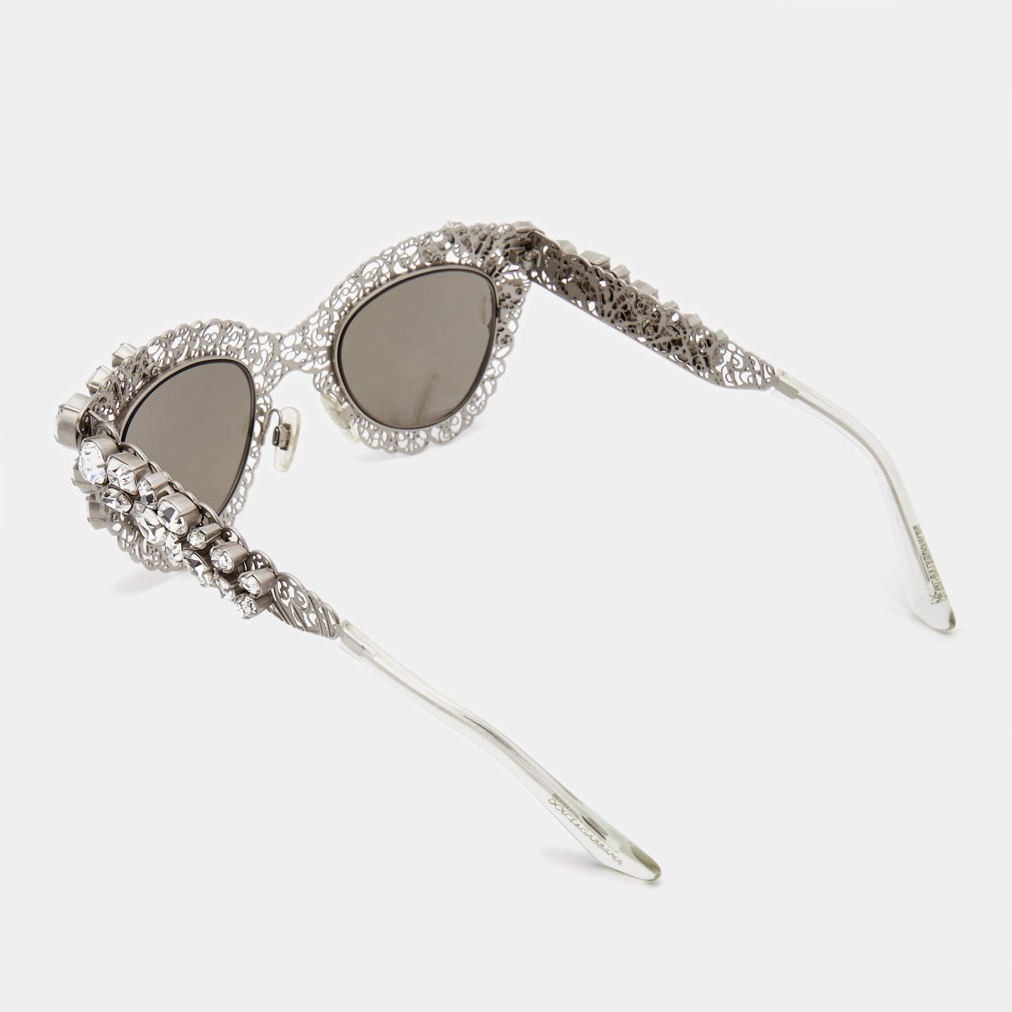 Dolce & Gabbana Grey DG2134 Filigree Cat Eye Sunglasses For Sale 1