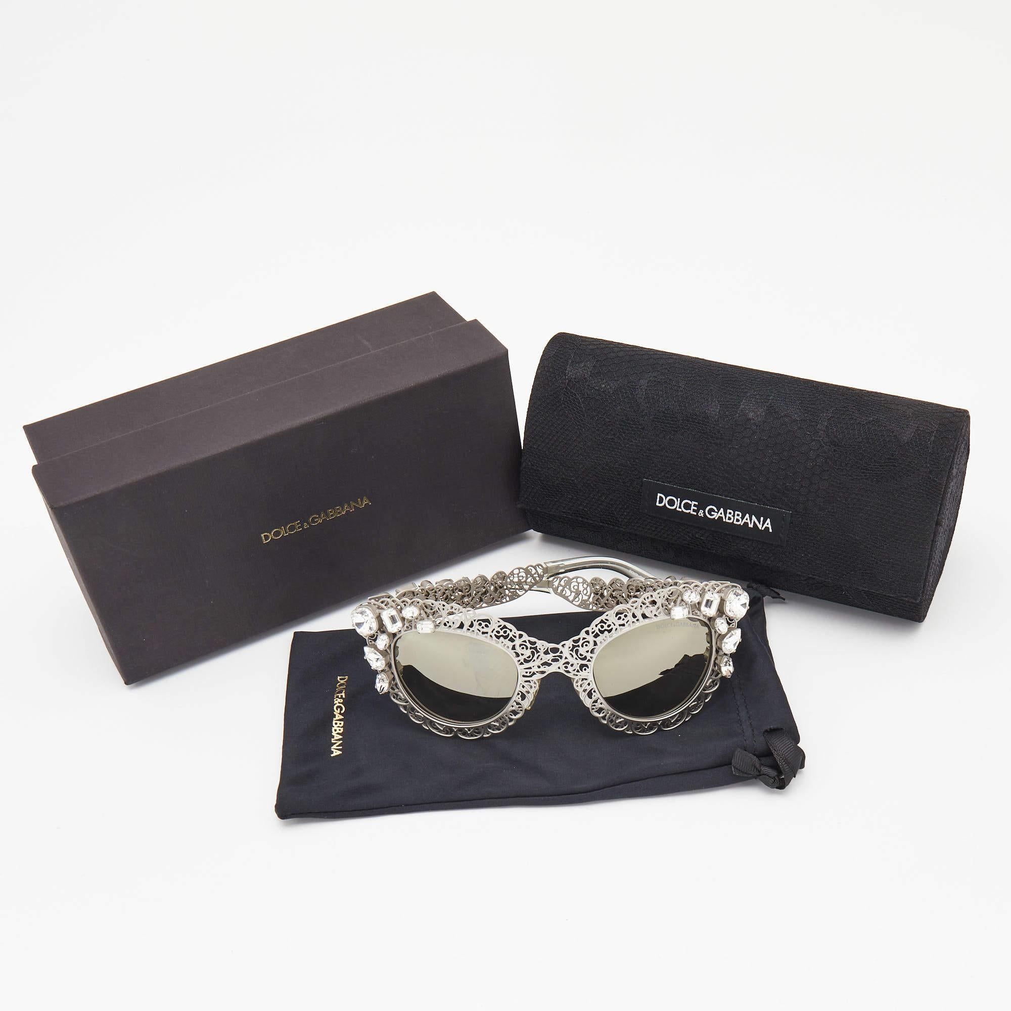 Dolce & Gabbana Grey DG2134 Filigree Cat Eye Sunglasses For Sale 2