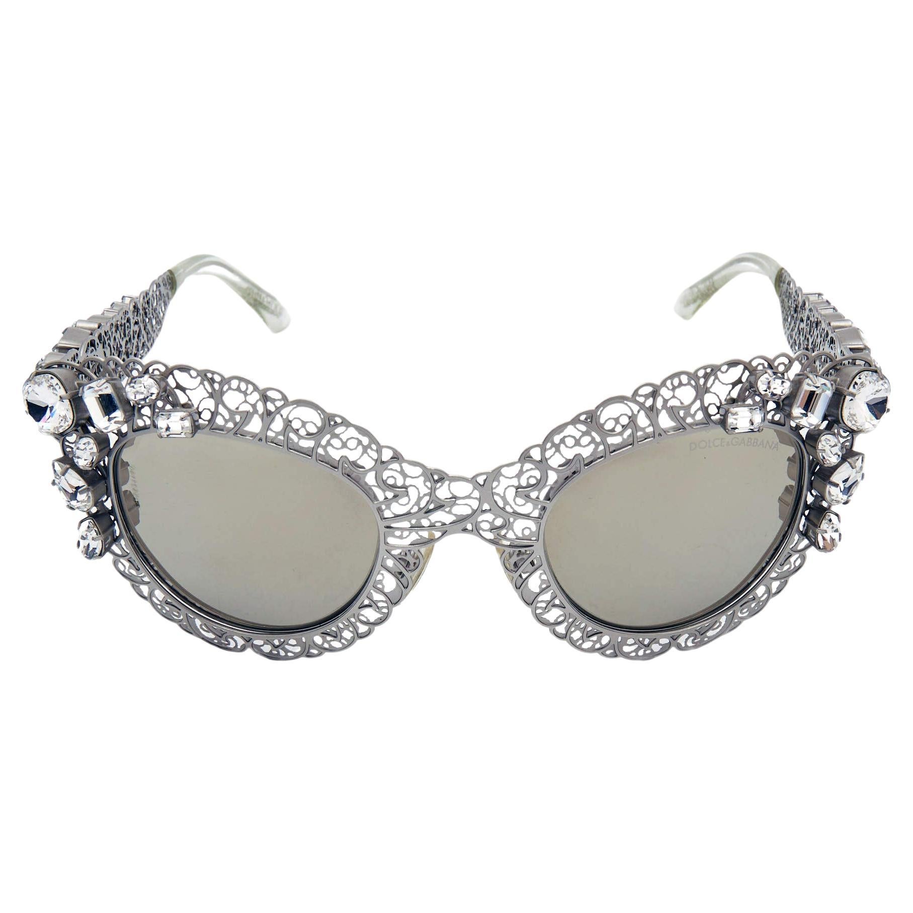 Dolce & Gabbana Grey DG2134 Filigree Cat Eye Sunglasses For Sale