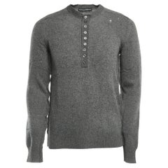 Dolce & Gabbana Grauer Pullover aus Wolle im Used-Look mit Knopfleiste L