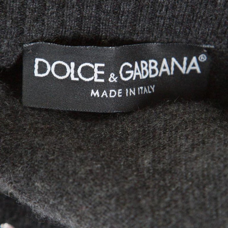 Dolce and Gabbana Grey Embellished Floral Applique Detail Cashmere ...