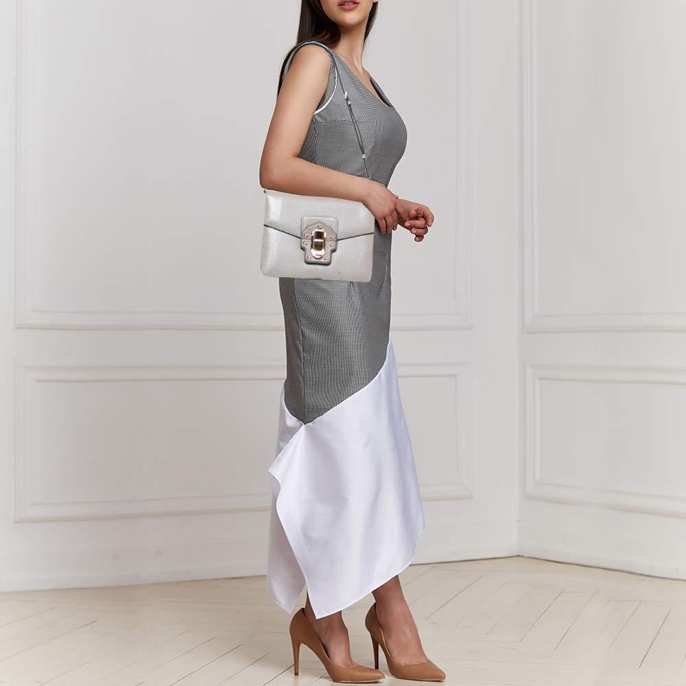 Dolce & Gabbana Grey Embossed Lucia Shoulder Bag In Fair Condition In Dubai, Al Qouz 2