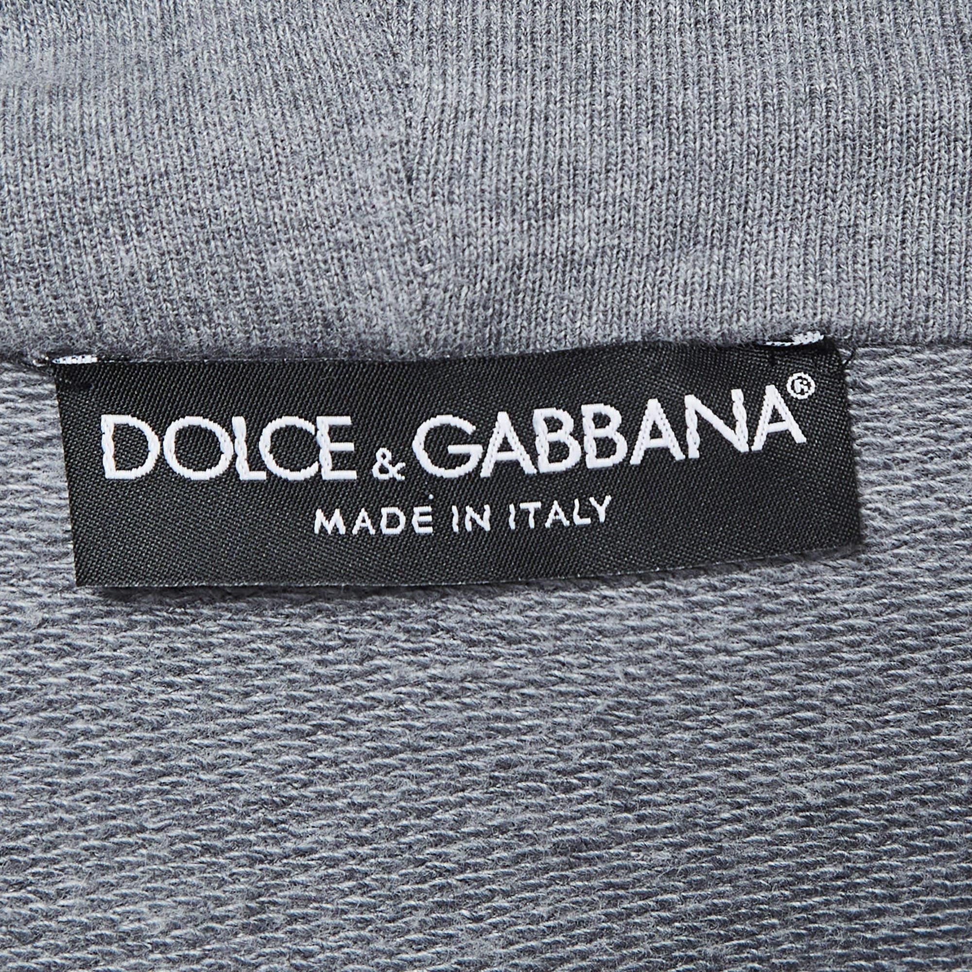 Men's Dolce & Gabbana Grey Embroidered Cotton Knit Hoodie XL