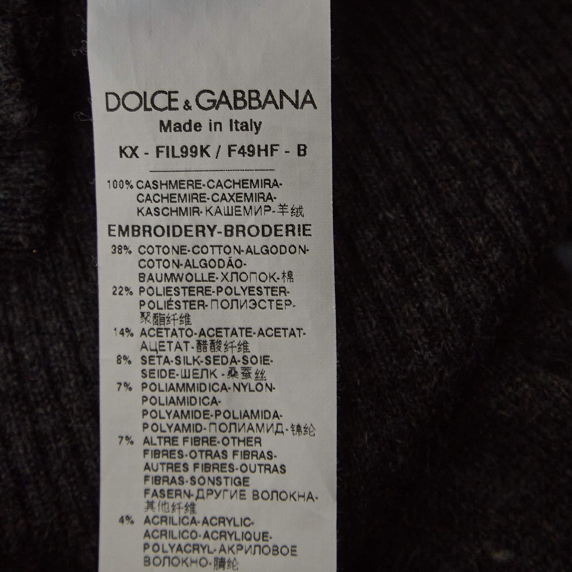 Dolce & Gabbana Grey Floral Applique Cashmere Cardigan M In Excellent Condition For Sale In Dubai, Al Qouz 2