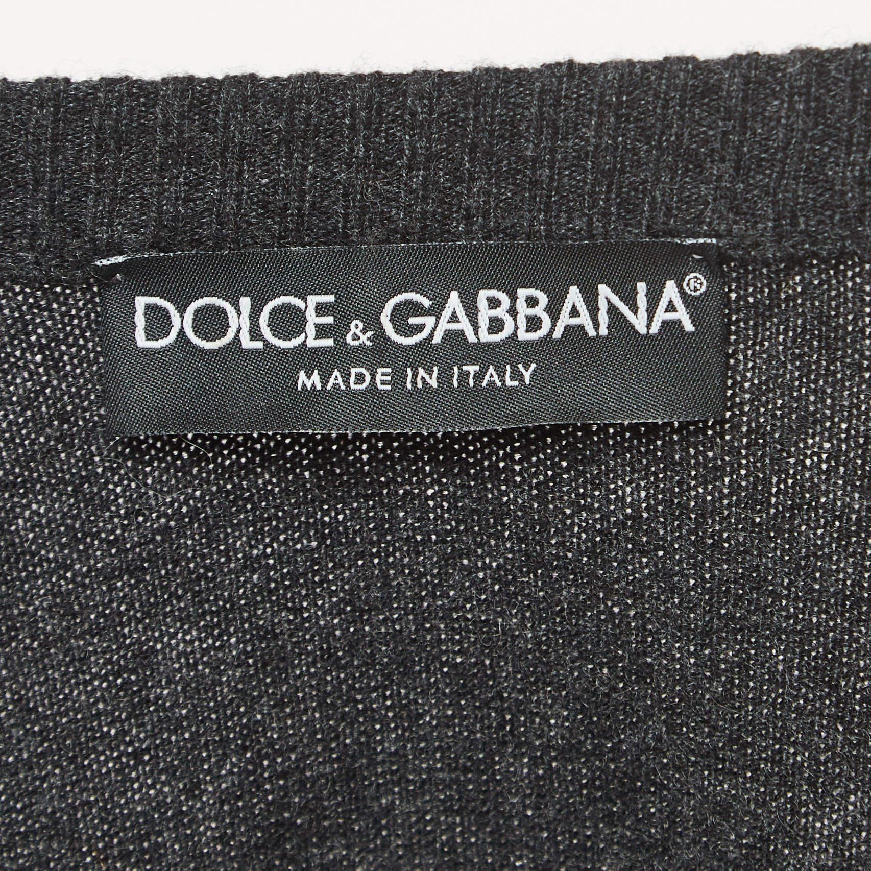 Women's Dolce & Gabbana Grey Floral Applique Cashmere Cardigan M For Sale