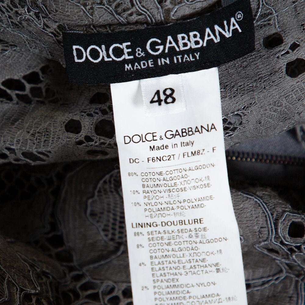 Gray Dolce & Gabbana Grey Floral Corded Lace Maxi Dress L