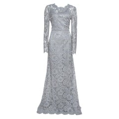 Dolce & Gabbana Grey Floral Corded Lace Maxi Dress L