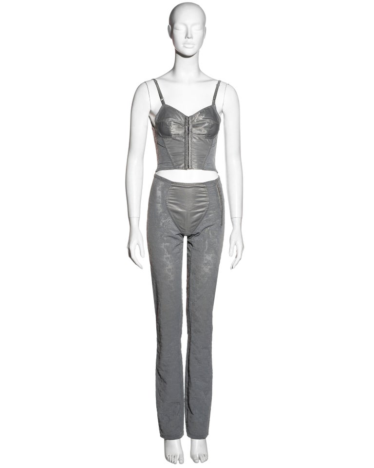 Dolce and Gabbana grey floral jacquard mesh corset and pants set, c ...