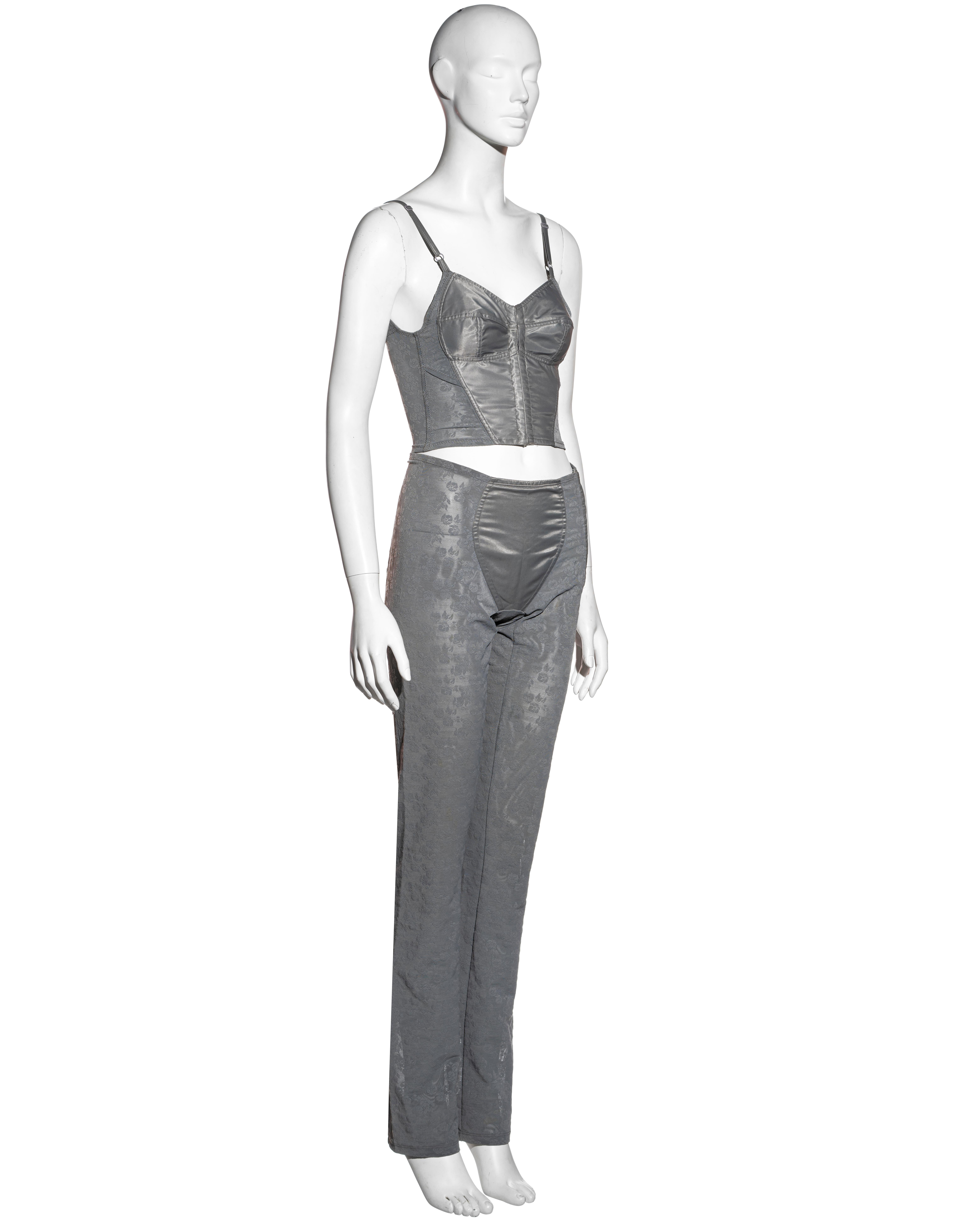 Gray Dolce & Gabbana grey floral jacquard mesh corset and pants set, c. 1996-1998