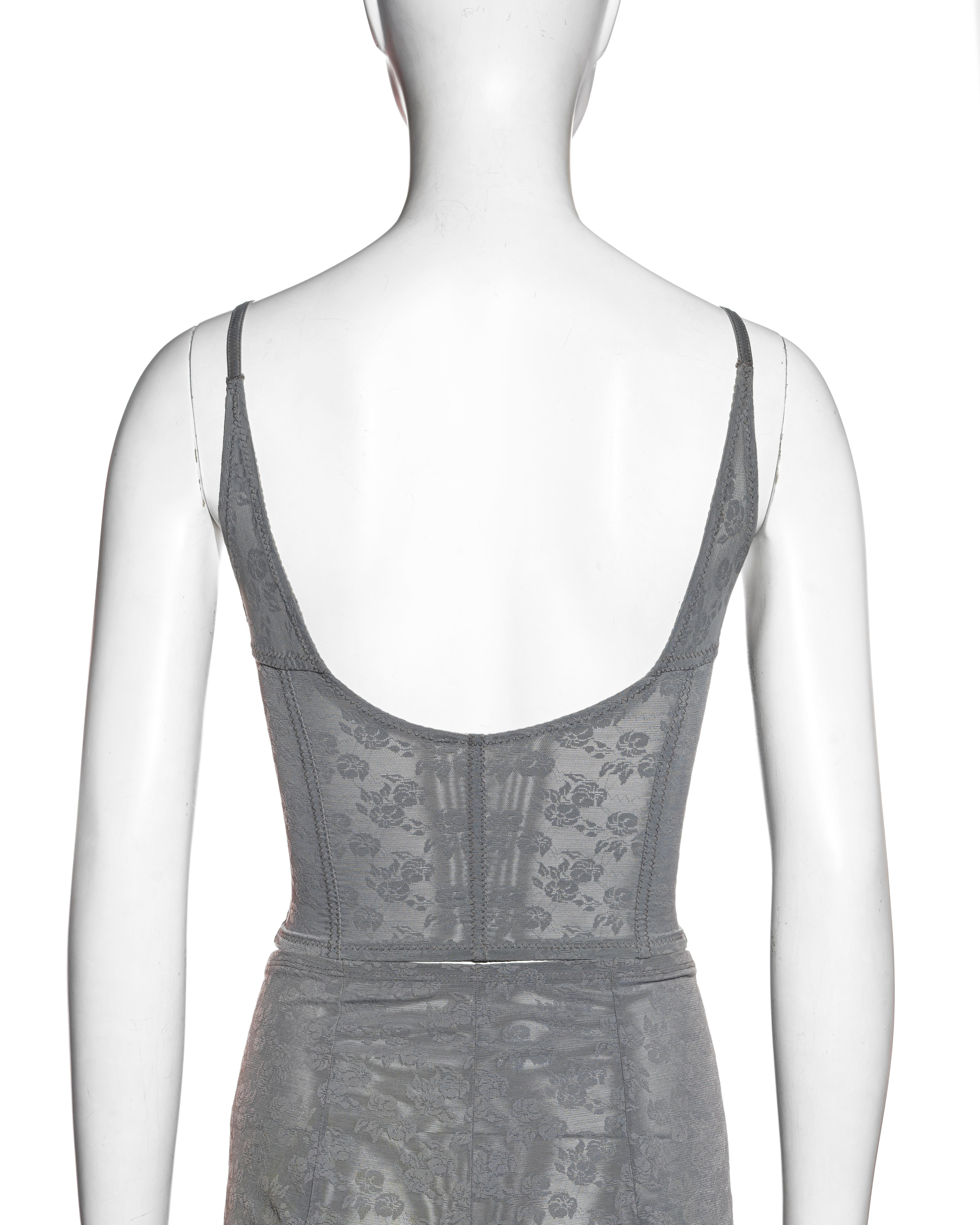 Dolce & Gabbana grey floral jacquard mesh corset and pants set, c. 1996-1998 2
