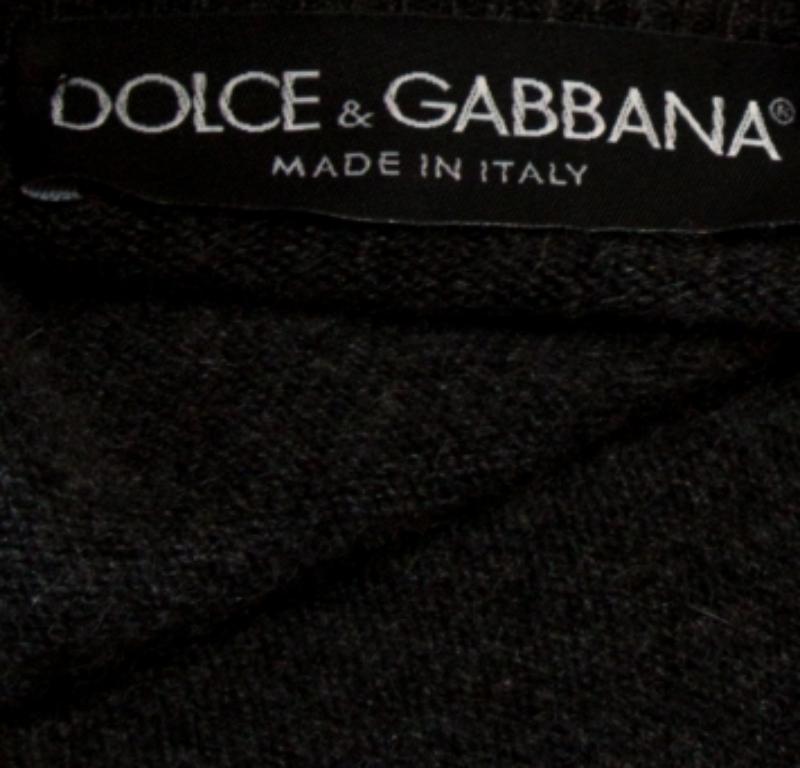 Dolce & Gabbana Grau Floral Jacquard getäfelte Wolle Strickjacke S Damen im Angebot
