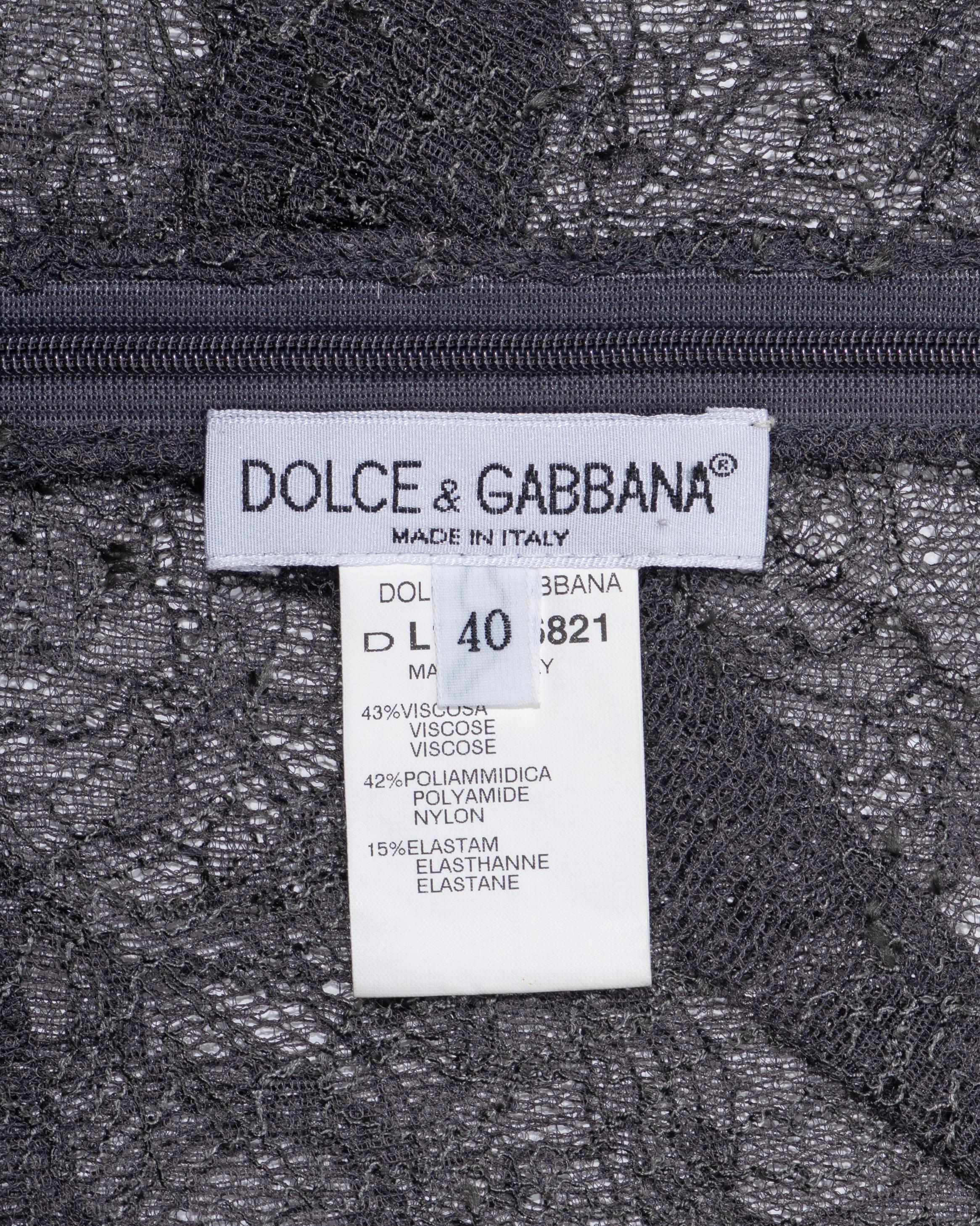 Dolce & Gabbana Grey Floral Lace Skirt with Train, ss 1999 9