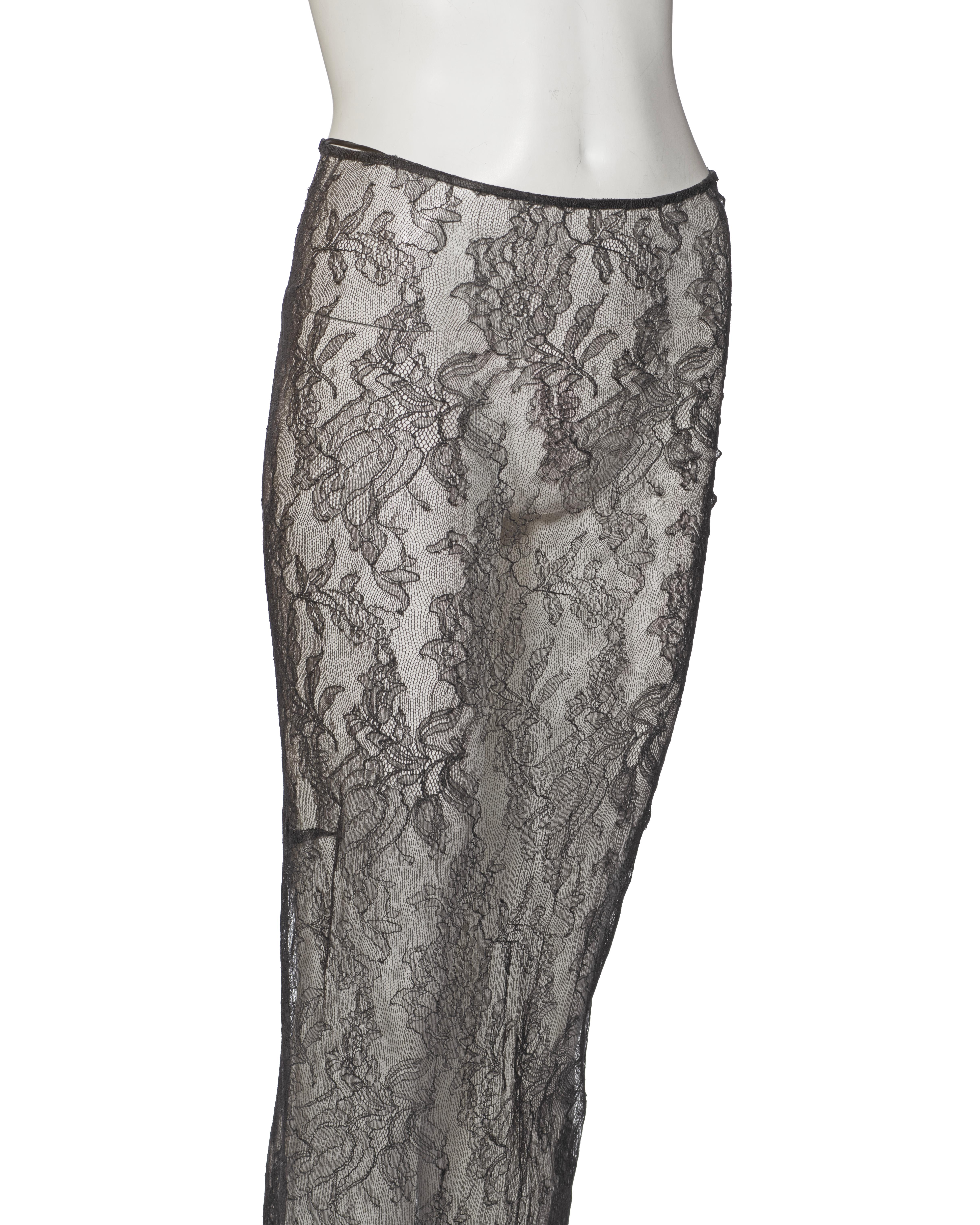 Dolce & Gabbana Grey Floral Lace Skirt with Train, ss 1999 2