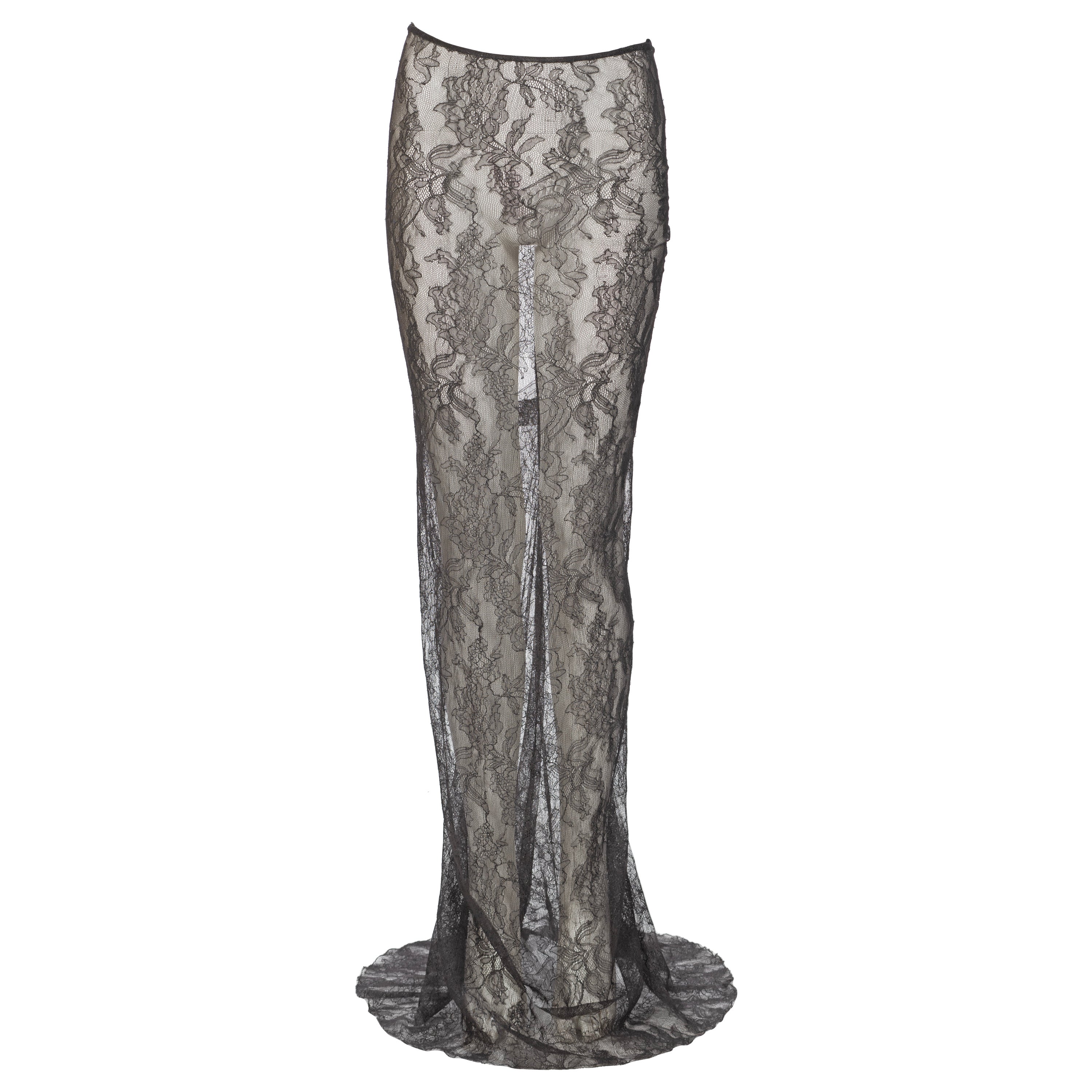 Dolce 
Gabbana Grey Floral Lace Skirt with Train, ss 1999